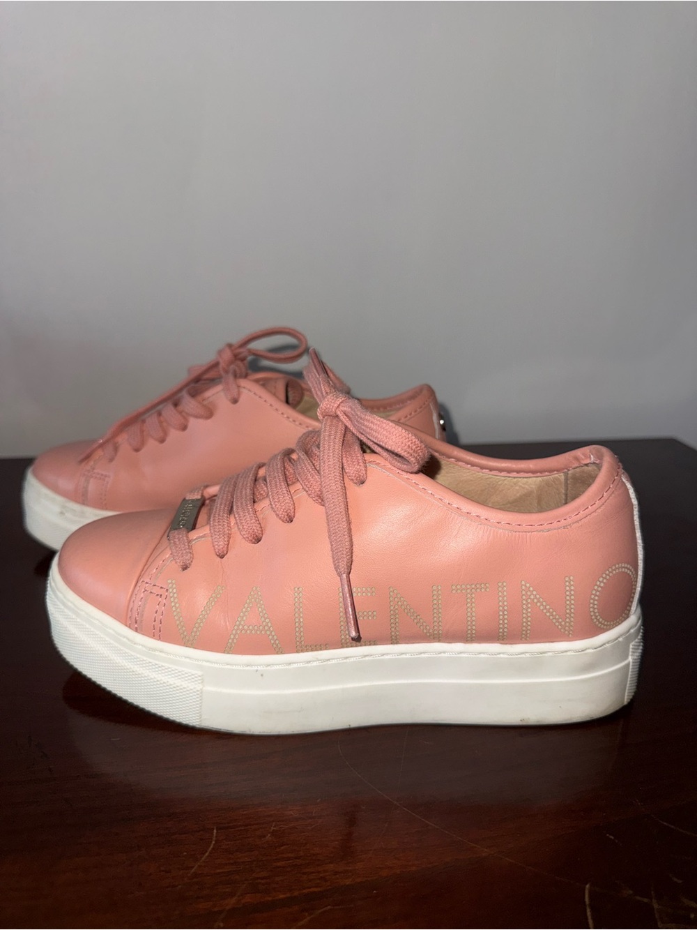Valentino Pink Leather Platform Sneakers with Stud Logo